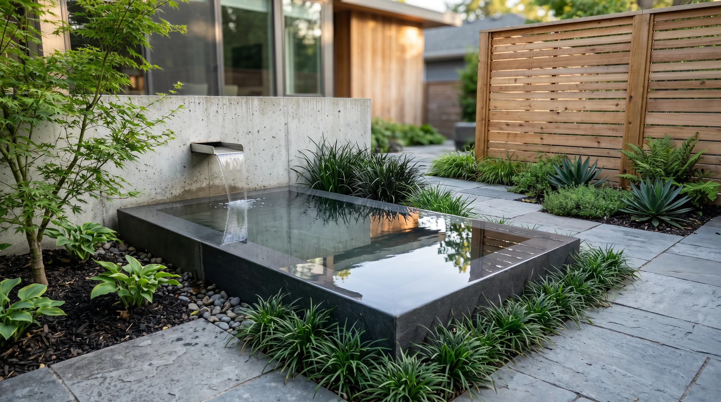Dark Accent Elements With Green Planting